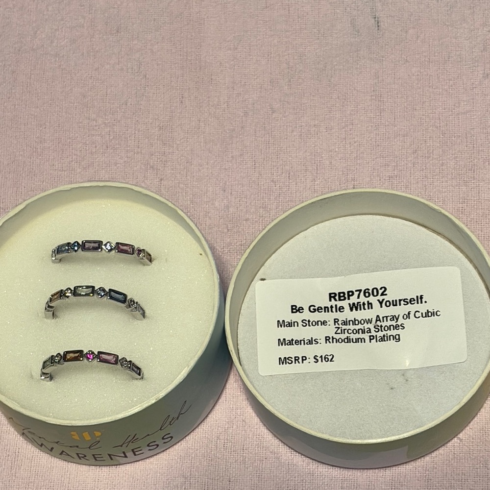 Be Gentle With Yourself Silver and Multicolor Ring Set